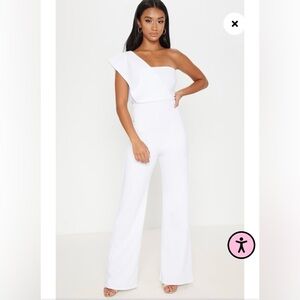 PRETTYLITTLETHING | White One Shoulder Drape Detailed Jumpsuit NWT 4